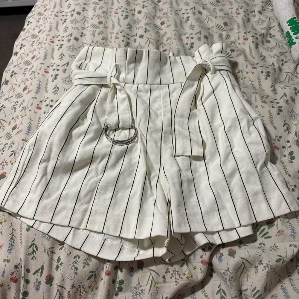 Dynamite Cream and Black Striped High Waist Shorts